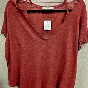 We The Free Distressed Red Short Sleeve Top